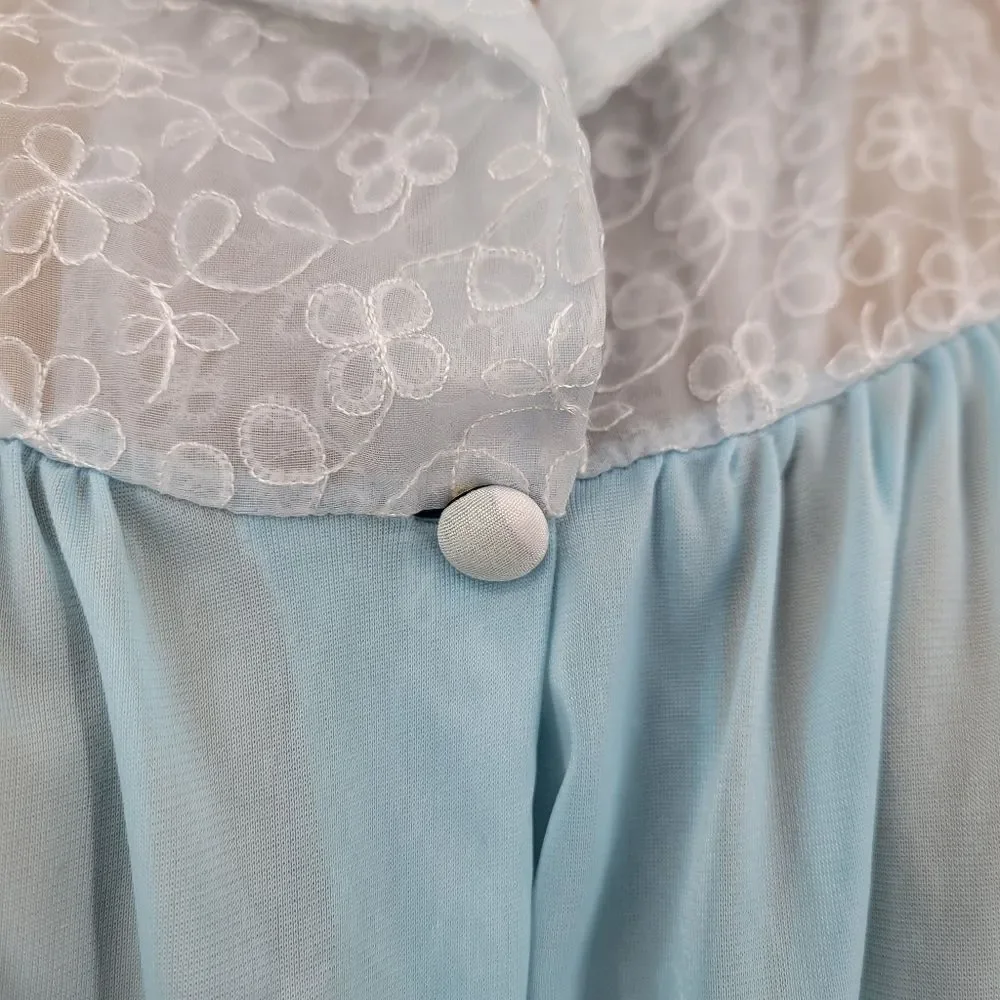 Tula Vintage 60s Light Blue Floral Embroidered Mesh Illusion Peignor Robe